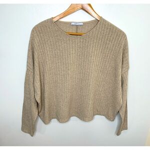 Zara Basic Cropped Oversize Sweater Gold Metallic Stitch Size Small Drop Long Sl